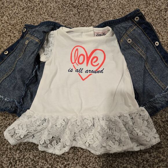 NEW NWT Baby Girl Little Lass Denim Vest w/ Lace Accented Tee | Size 6-9 Months - Picture 4 of 6